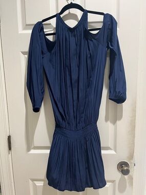 Ramy Brook Navy One-Shoulder Pleated Mini Dress